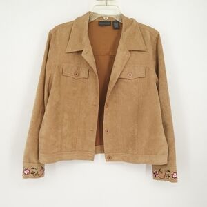 RELATIVITY LARGE FLORAL EMBROIDERED LIGHTWEIGHT FALL JACKET